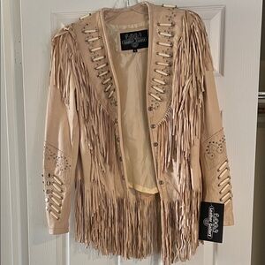 Leather Gallery Small Cream Leather Fringe Jacket